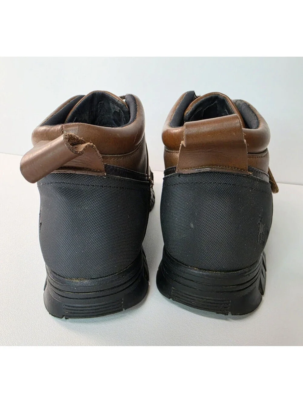Polo Ralph Lauren Hardy II Brown Black Leather Duck Boots Shoes Mens Size 12 D